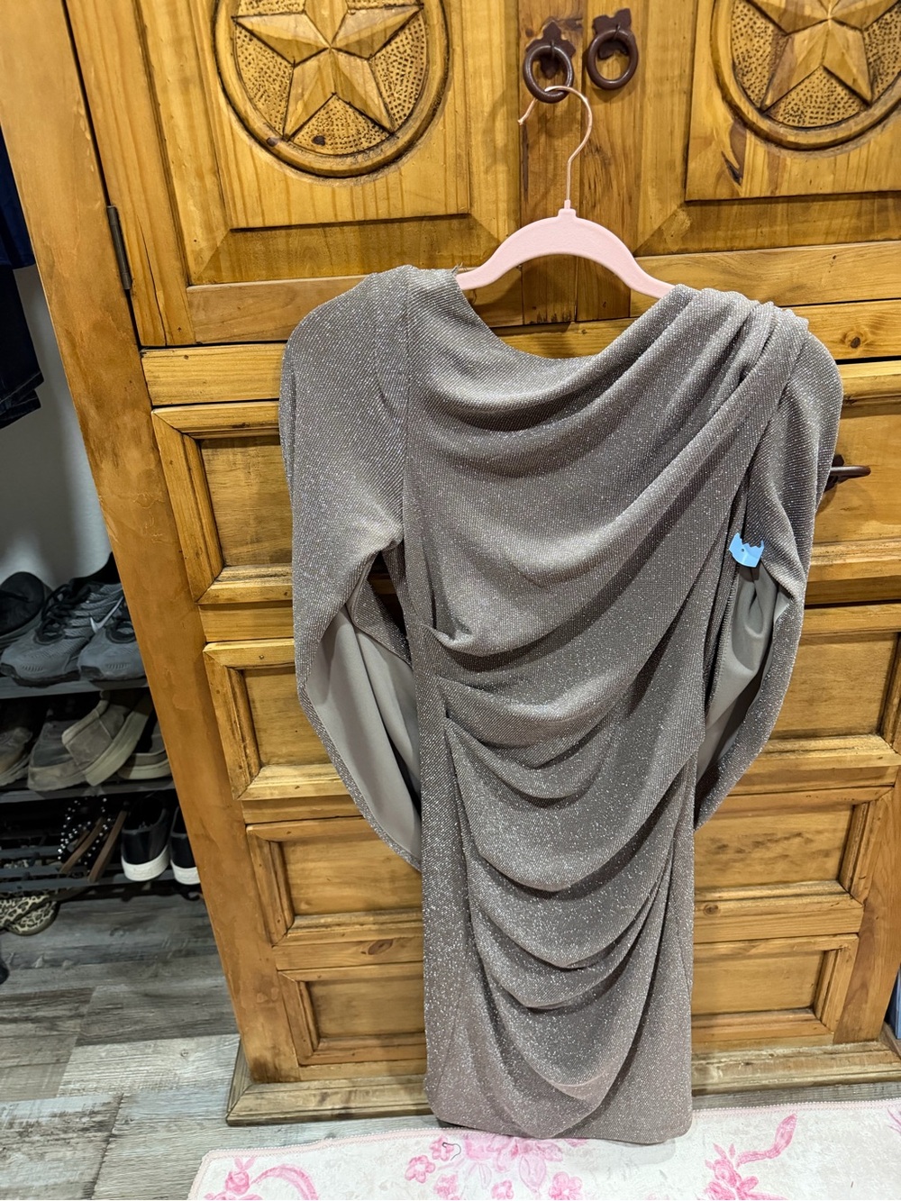 Shimmery Taupe Draped Evening Dress